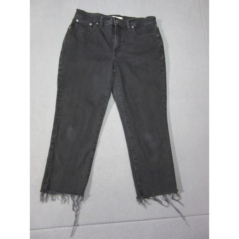 Madewell Jeans Womens 29 Black Denim The Mid Rise Perfect Vintage Frayed Hem